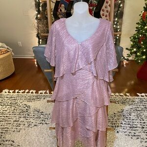 SLNY Shimmering Pink Asymmetrical Dress